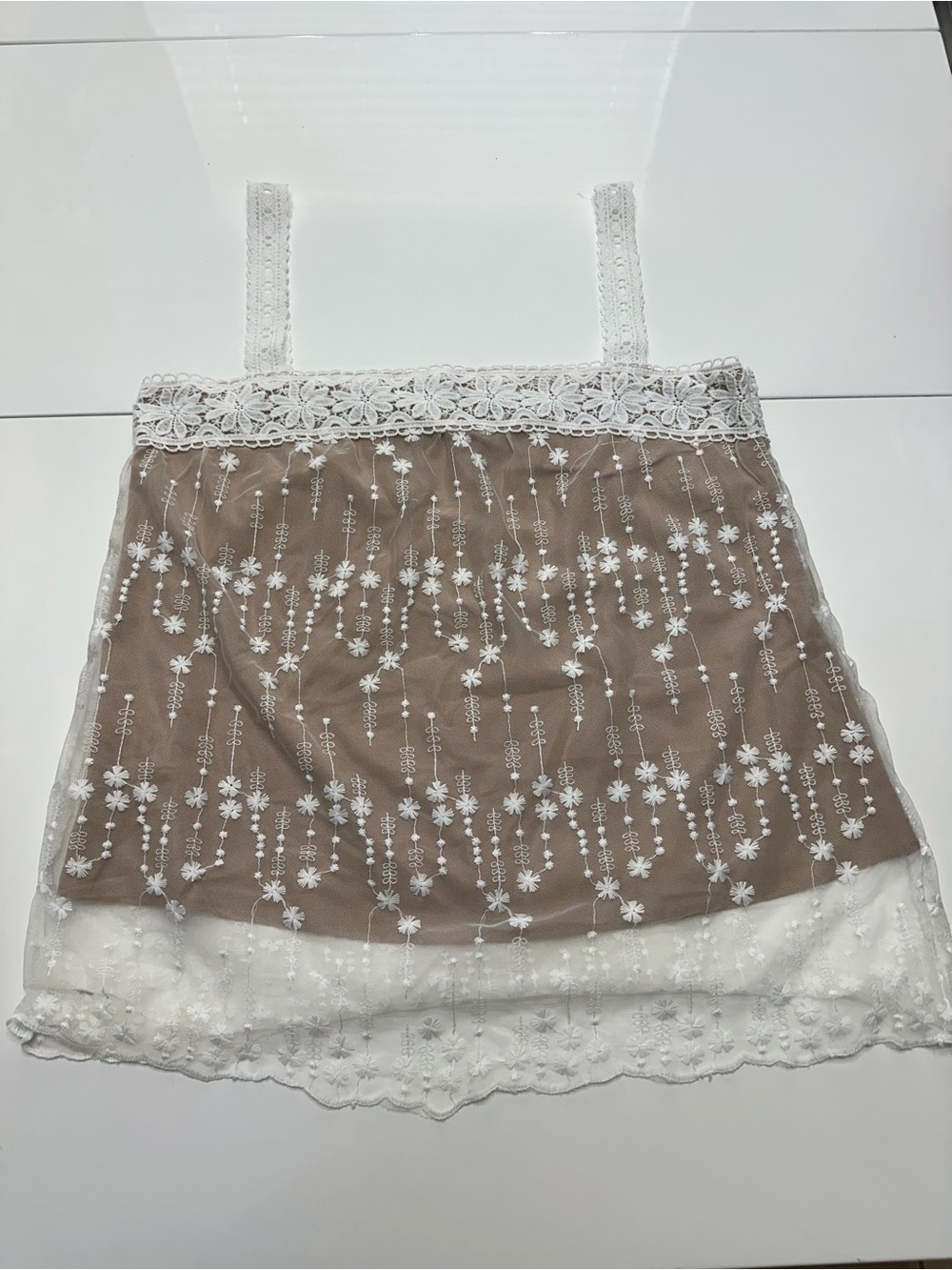 NWT Boho Lace Crochet Embroidered Mesh Layered Camisole Tank Top XL